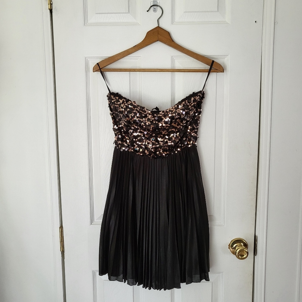 Sequin and black satin pleated mini dress!